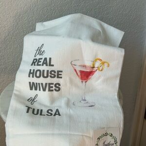 White Tea Towel with Cocktail Print Real Housewives of Tulsa/Novelty Napkin Set